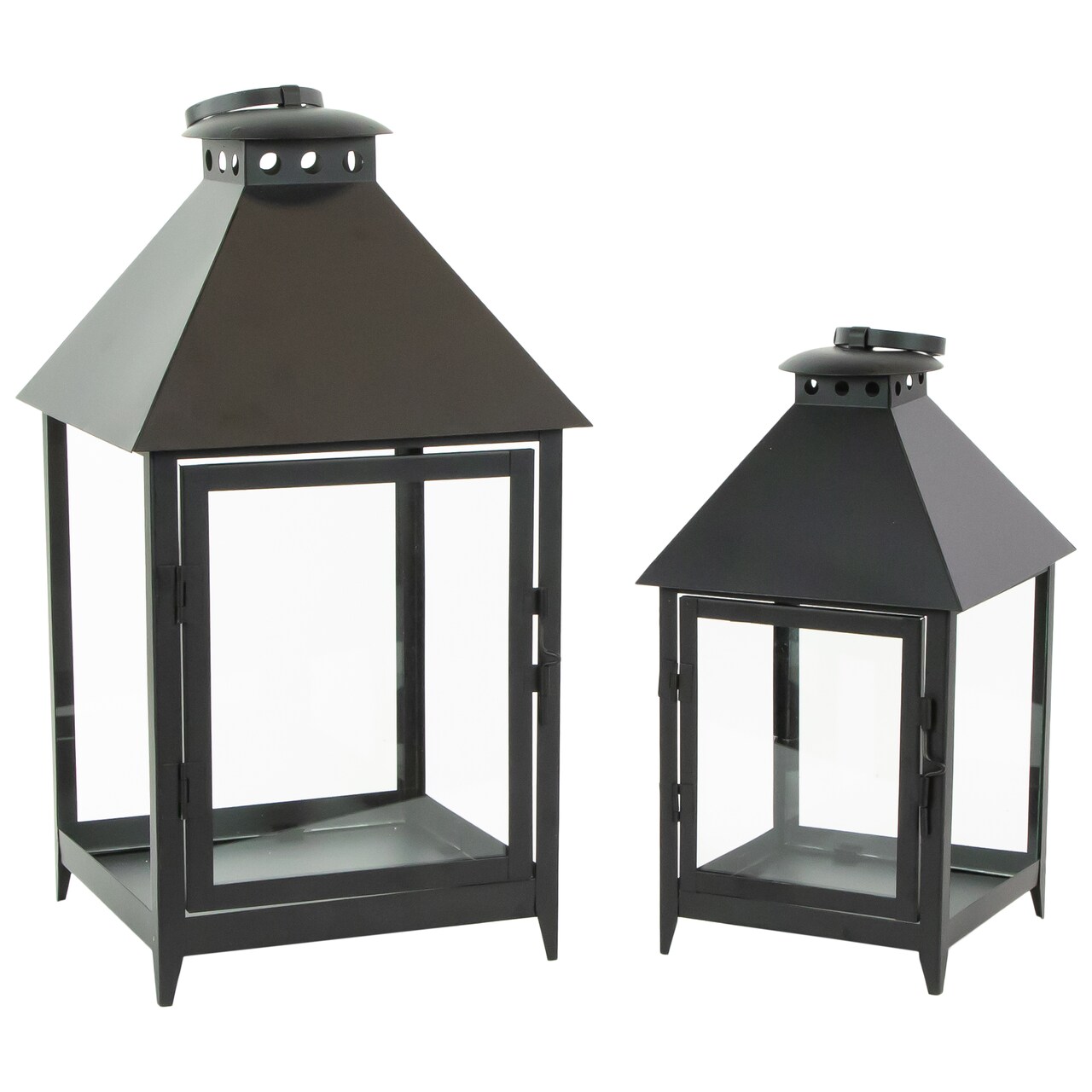 Northlight Set of 2 Black Modern Style Candle Lanterns 15.75&#x22;